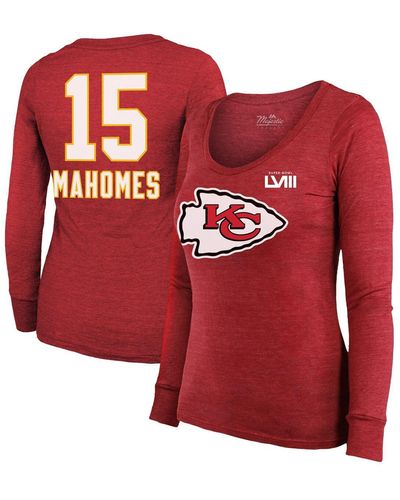Majestic Threads Patrick Mahomes Kansas City Chiefs Super Bowl Lviii Scoop Name And Number Tri-blend Long Sleeve T-shirt - Red