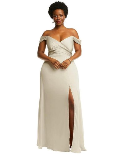 Dessy Collection Plus Size Off-the-shoulder Flounce Sleeve Empire Waist Gown - Metallic