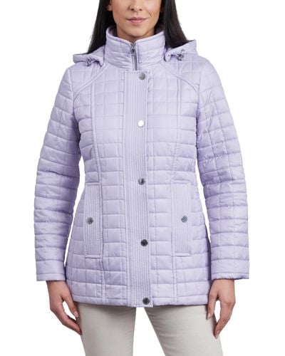 London Fog Hooded Quilted Water-resistant Coat - Purple