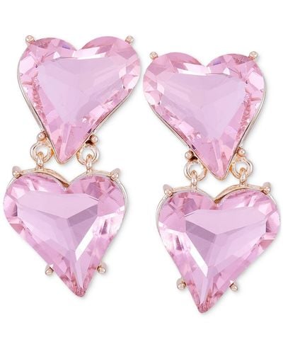 Guess Tonal Crystal Heart Clip-on Double Drop Earrings - Pink