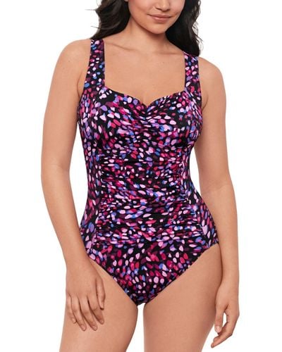 Swim Solutions Abstract-print One-piece Swimsuit - Purple