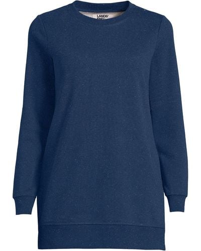 Lands' End Petite Serious Sweats Crewneck Long Sleeve Sweatshirt Tunic - Blue