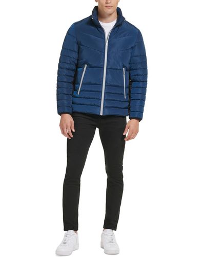 Kenneth Cole Mixed Quilted Puffer Jacket - Blue