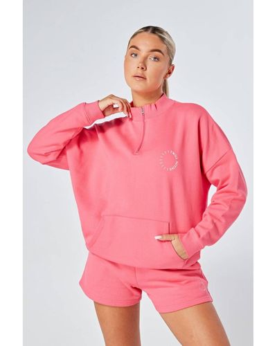 Twill Active Essentials Oversized Funnel Neck Zip Up Sweatshirt - Pink