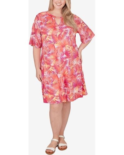 Ruby Rd. Plus Size Tropical Puff Print Dress - Pink