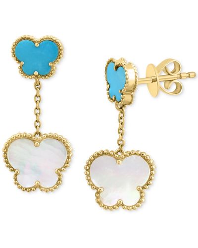 Effy Effy Mother Of Pearl & Turquoise Butterfly Drop Earrings - Metallic