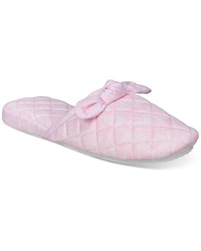 Charter Club Gingham-print Bow-top Slippers - Pink