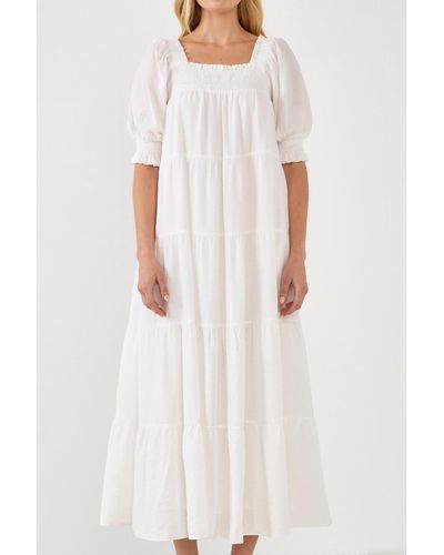 English Factory Smocked Baby Doll Maxi Dress - White