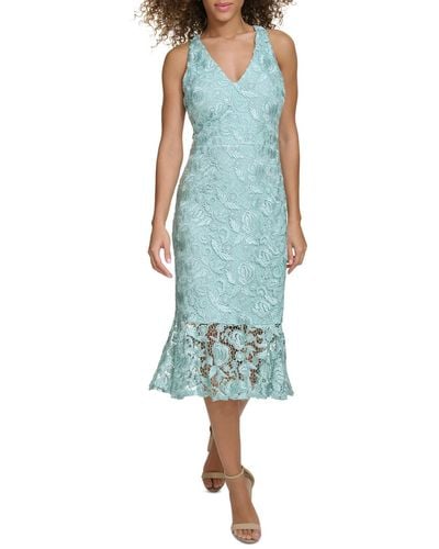 Siena Jewelry Floral-lace Flounce-hem Midi Dress - Blue