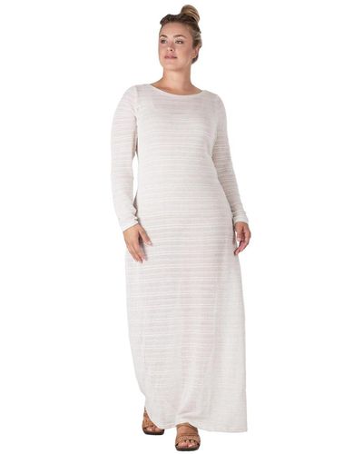 Standards & Practices Plus Size Knit Crochet Boat Neck Maxi Dress - White