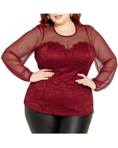 City Chic Plus Size Lace Party Top - Red