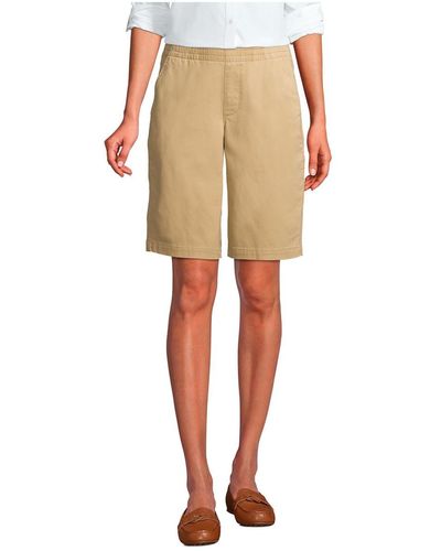 Lands' End Petite Mid Rise Elastic Waist Pull On 12 Inch Chino Bermuda Shorts - Natural