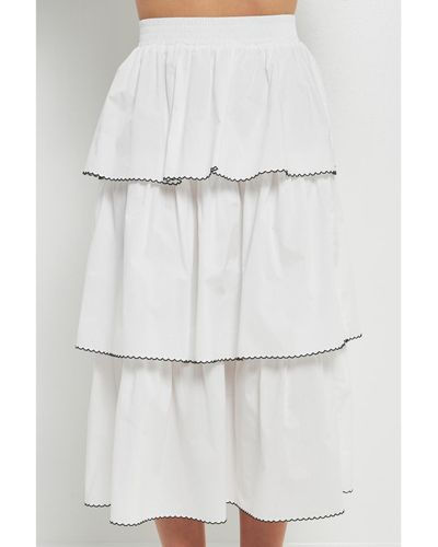 English Factory Picot Stitched Tiered Maxi Skirt - White