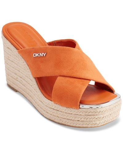DKNY Maryn Crossband Espadrille Platform Wedge Sandals - Orange