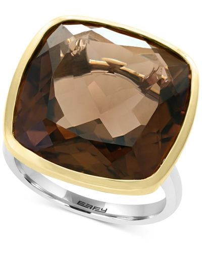 Effy Smoky Quartz Ring (20-1/5 Ct. T.w.) Ring In Sterling Silver & 18k Gold - Metallic