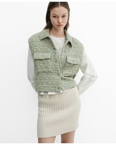 Mango Buttons Detail Quilted Vest - Green