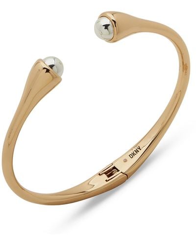 DKNY Two-tone Bead-tipped Hinged Cuff Bracelet - Metallic