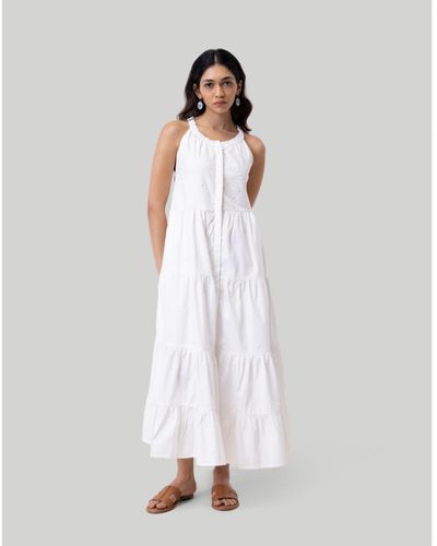 REISTOR Sleeveless Embroidered Tiered Maxi Dress - White