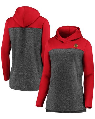 Fanatics Heathered Charcoal And Red Chicago Blackhawks Chiller Fleece Pullover Hoodie