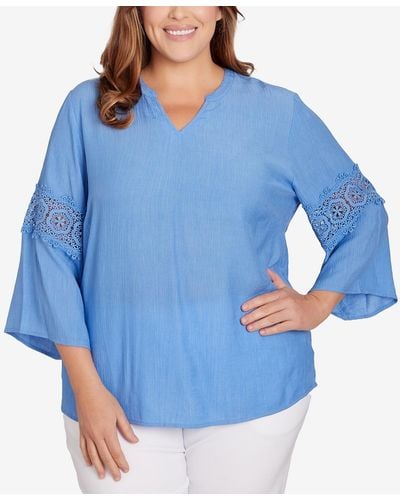 Ruby Rd. Plus Size Solid Bali Lace Top - Blue