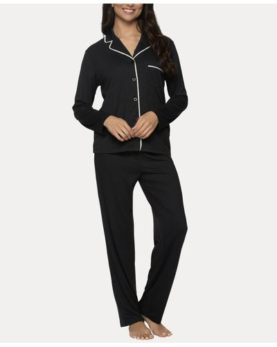 Felina Jessie 2 Pc. Long Sleeve Pajama Set - Black