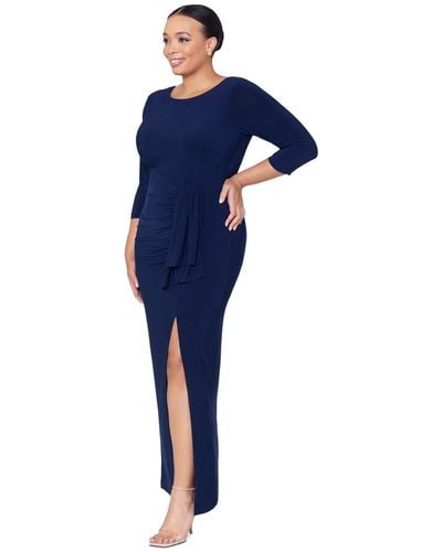 Xscape Plus Size Ruched 3/4-sleeve Gown - Blue