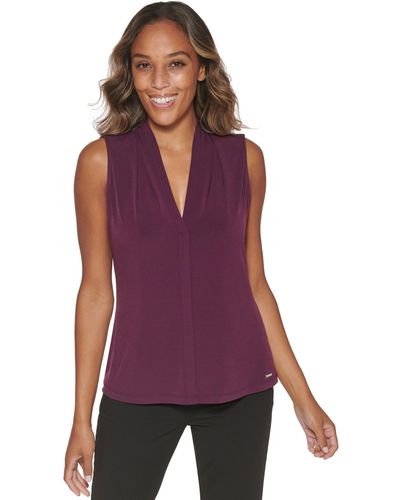 Calvin Klein Gathered V-neck Sleeveless Top - Purple