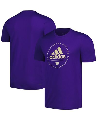 adidas Washington Huskies Stripe Up Aeroready Pregame T-shirt - Purple