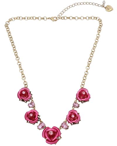 Betsey Johnson Rose Bib Necklace - Pink