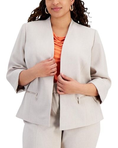 Kasper Plus Size 3/4-sleeve Zip-pocket Jacket - White