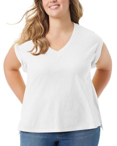 Jessica Simpson Trendy Plus Size Hester Cropped V-neck T-shirt - White