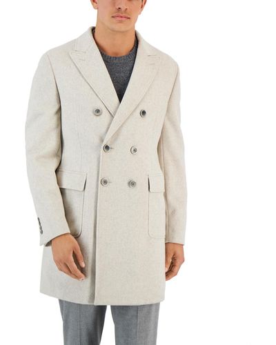 Tallia Wool Slim-fit Double-breasted Overcoat - Natural