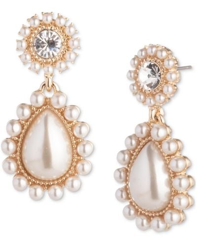 Marchesa Gold-tone Crystal & Imitation Flower Drop Earrings - Metallic