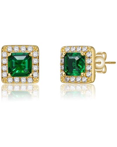Rachel Glauber Classy Everyday Wear Halo Square Stud Earrings - Green