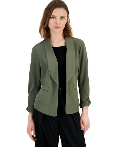 BarIII Ruched 3/4-sleeve Knit Blazer - Green