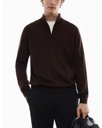 Mango 100% Merino Wool Zipper Collar Sweater - Black