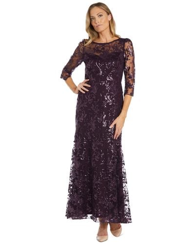 R & M Richards 3/4-sleeve Sequin Gown - Purple