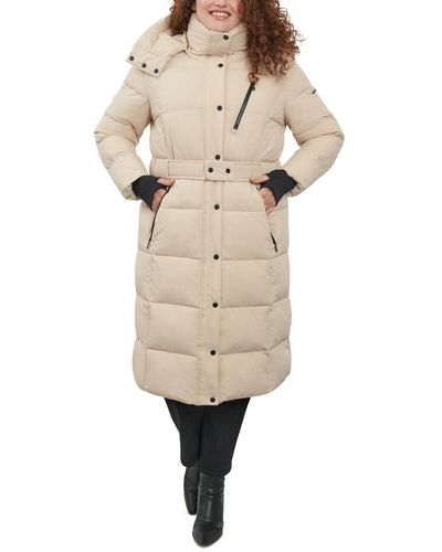 BCBGeneration Plus Size Belted Hooded Puffer Coat - Natural