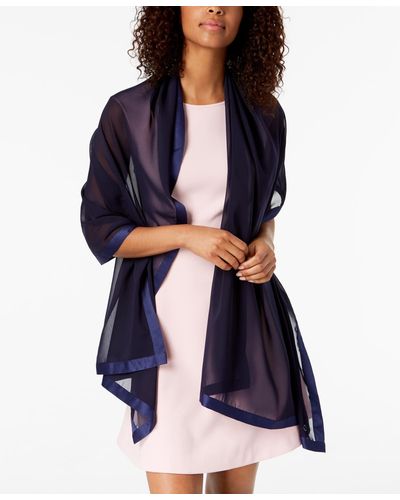 Calvin Klein Elegant Satin-trim Chiffon Evening Wrap - Blue