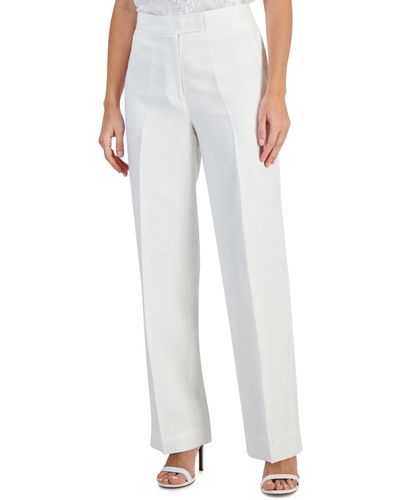 Anne Klein Linen-blend Wide-leg Pants - White
