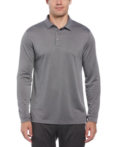 PGA TOUR Micro Birdseye Long Sleeve Golf Polo Shirt - Gray