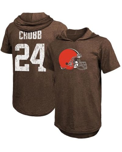 Majestic Fanatics Nick Chubb Cleveland S Player Name And Number Tri-blend Hoodie T-shirt - Brown