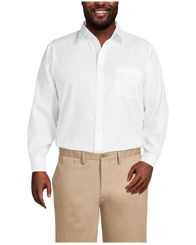 Lands' End Big & Tall Traditional Fit Solid No Iron Supima Pinpoint Straight Collar Dress Shirt - White