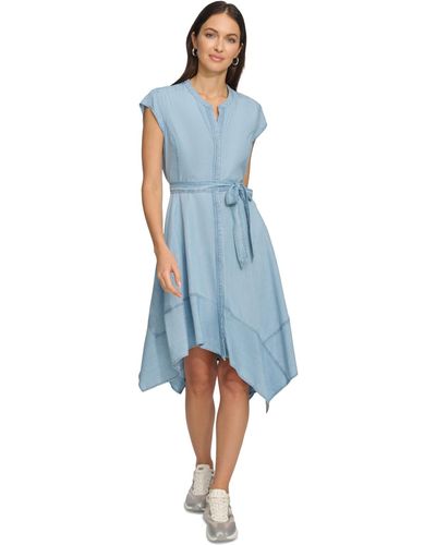 DKNY Belted Asymmetrical Dress - Blue