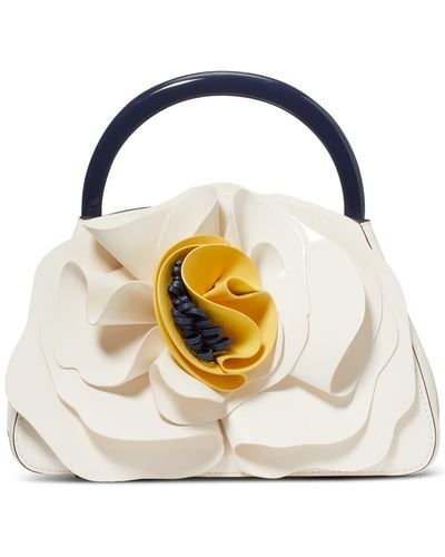 Kate Spade Flora Patent Leather Small 3d Flower Top Handle Handbag - Metallic