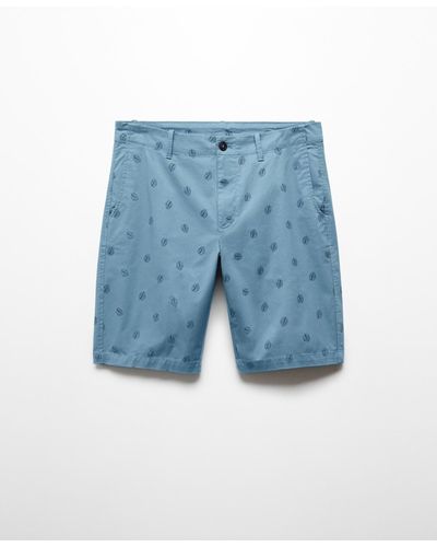Mango Printed Cotton Bermuda Shorts - Blue