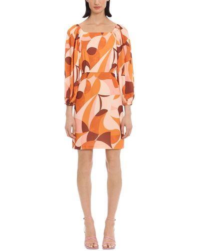 Donna Morgan Geo-print 3/4-sleeve Dress - Orange