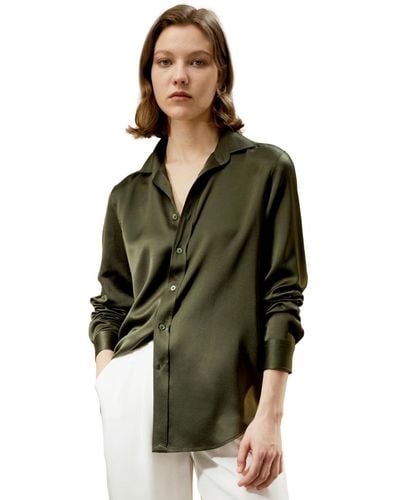 LILYSILK Tailored Button Down Silk Shirt - Green