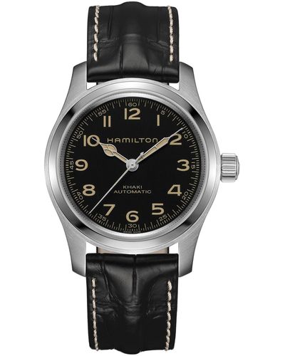 Hamilton Swiss Automatic Khaki Field Murph Leather Strap Watch 42mm - Black