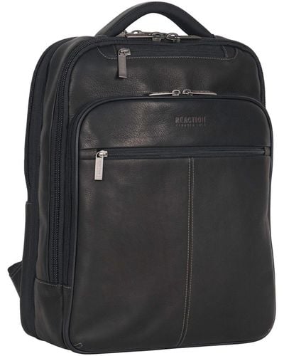 Kenneth Cole Full-grain Colombian Leather 16" Laptop Tablet Travel Backpack - Black